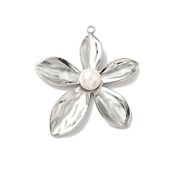 Нержавеющая Сталь Цвет 304 подвески из нержавеющей стали, , с пластиковой жемчужины, цвет нержавеющей стали, 35x32.5x8 мм, отверстие : 1.8 мм