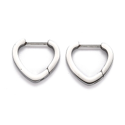 Stainless Steel Color Tarnish Resistant 304 Stainless Steel Heart Huggie Hoop Earrings, Heart, Stainless Steel Color, 15x16.5x3mm, Pin: 1mm