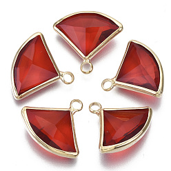 (123L) Белый крем непрозрачный блеск Прозрачные стеклянные подвески, с легкой позолоченной латунной фурнитурой, граненые, вентилятор, огнеупорный кирпич, 16~17x19x6 мм, отверстие : 2 мм