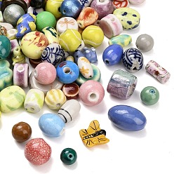 Mixed Color Handmade Porcelain Beads, Hand Painted Ceramic Beads, Mixed Shaped, Famille Rose Porcelain, Mixed Color, 8~25x8~24x5~15.5mm, Hole: 1.2~10x1.2~5mm