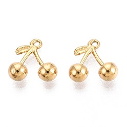 Настоящее золото 18K 304 прелести нержавеющей стали, вишневое очарование, ионное покрытие (ip), реальный 18 k позолоченный, 11x11x4.5 мм, отверстие : 1 мм