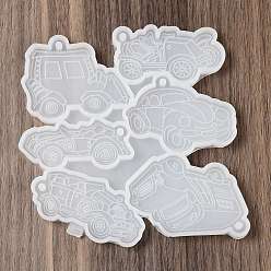 White DIY Silicone Pendant Molds, Resin Casting Molds, Clay Craft Mold Tools, Car, White, 142x132x5.5mm, Hole: 4mm, Inner Diameter: 29~74.5x52~67mm