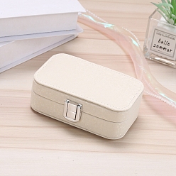 Бежевый Коробка организатора ювелирных изделий искусственной кожи пу, с деревом внутри, обтянутый бархатом, портативный кейс для хранения ювелирных изделий, Для кольца, серьги и ожерелье, бежевые, 12x7.5x4 см