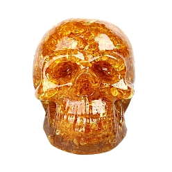 Цитрин Украшение для дисплея черепа из смолы, с натуральной цитриновой крошкой внутри статуэток для украшения домашнего офиса, 73x100x75 мм
