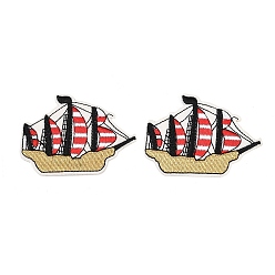 Разноцветный Полиэстер, компьютерная вышивка, нашивки, пришивные и приклеиваемые утюгом., парусное судно, аппликации нашивки, красочный, 70.5x50.5x1.5 мм