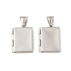 Нержавеющая Сталь Цвет 316 подвески из нержавеющей стали Locket, прямоугольный шарм, с 304 защелкой из нержавеющей стали на поручнях, цвет нержавеющей стали, 26x19x5 мм, отверстие : 8.5x4 мм, внутренний диаметр: 15x10 мм