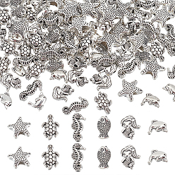 Античный Серебристый & Платиновый 120шт 6 бусины из сплава в тибетском стиле, русалка и морская звезда и дельфин, старинное серебро и платина, 6.5~20.5x9~12.5x3.5~6 мм, отверстие : 1~4.5 мм, 20 шт / стиль