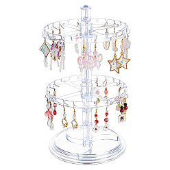 Прозрачный 2-уровневые вращающиеся круглые пластиковые подставки для сережек, органайзер для украшений держатель для серег, прозрачные, 16x16x30 см