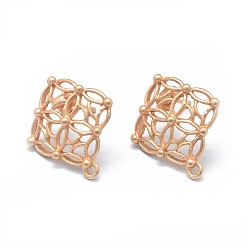 Matte Coffee Golden Alloy Stud Earring Findings, with Loop, Brass Pins and Ear Nuts/Earring Backs, Long-Lasting Plated, Rhombus, Matte Coffee Golden, 21.5x19mm, Hole: 1.4mm, Pin: 0.7mm