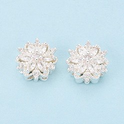 Посеребрённый Латунные микро проложить кубического циркония бусы, цветок, 925 серебро покрытием, 13x13x7 мм, отверстие : 1.6~1.8 мм