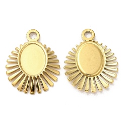 Настоящее золото 18K Ионное покрытие (ip) 304 подвеска из нержавеющей стали с кабошоном, солнечные чары, реальный 18 k позолоченный, лоток : 8x6 мм, 16.5x13x2 мм, отверстие : 1.6 мм