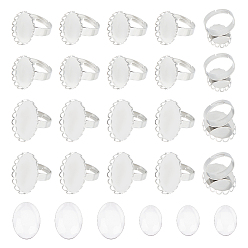Нержавеющая Сталь Цвет Набор для самостоятельного изготовления овального кольца-купола, включая регулируемые кольцевые компоненты из нержавеющей стали, Кабошоны из стекла, цвет нержавеющей стали, 64 шт / коробка