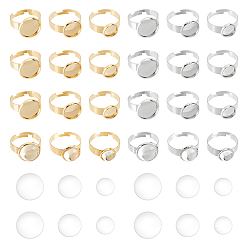 Золотой & Цвет Нержавеющей Стали Набор для самостоятельного изготовления колец-куполов, в том числе 304 настройки кольцевых прокладок из нержавеющей стали, Кабошоны из стекла, золотые и нержавеющая сталь цвет, 48 шт / коробка