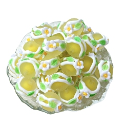 Золотистый Непрозрачные акриловые бусины, бусины ручной работы, круглая с цветком, золотые, 16 мм, отверстие : 3 мм