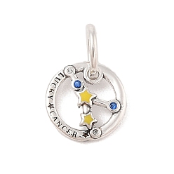 Рак Светящиеся 925 подвески-созвездия из стерлингового серебра со стразами, эмалевые подвески-созвездия с овальными соединительными кольцами, светящиеся в темноте, античное серебро, рак, 11.5x2 мм, отверстие : 4x5 мм