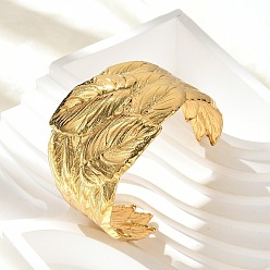 Золотой 304 женские браслеты-манжеты из нержавеющей стали, лист, вакуумное покрытие pvd, золотые, внутренний диаметр: 2-1/4 дюйм (5.8~5.85 см)
