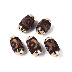 3-Глаза Бусины из агата дзи в тибетском стиле, природных бисера агат, окрашенные, баррель, с фурнитурой позолоченной латунной, седло коричневый, 3 -eye, 23.5~25.5x13~15.5 мм, отверстие : 1.5~2.5 мм