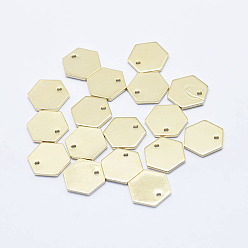 Настоящее золото 18K Латунь прелести, долговечный, реальный 18 k позолоченный, без никеля , шестиугольник, 10x11.5x1 мм, отверстие : 1 мм