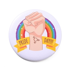 Белый Радужная железная брошь в день гордости, плоский круглый с булавкой для гордости в виде кулака, белые, 44x8 мм, штифты : 0.7 мм
