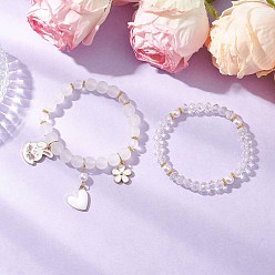 (52) Непрозрачная лаванда 2шт 2 стили стеклянные круглые бусины растягивающиеся браслеты, браслеты с подвесками из сплава и эмали для детей, кролик, цветок и сердце, разноцветные, внутренний диаметр: 2-1/8 дюйм (5.5 см)