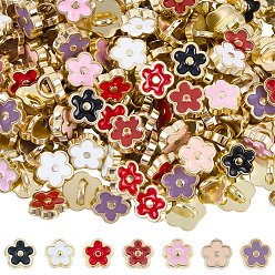 (52) Непрозрачная лаванда 140 шт. 7 цветные кнопки из сплава эмали, 1-луночное, цветок, разноцветные, 6x6x3.5 мм, отверстие : 2x1 мм, 20 шт / цвет