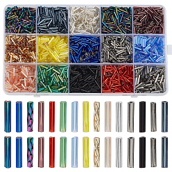 (52) Непрозрачная лаванда 2818 шт. 15 цвета стеклянные витые бусины стеклярус, металлических цветов, разноцветные, 9x2~2.5 мм, отверстие : 0.5 мм