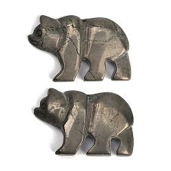 Pyrite Natural Gold Pyrite/Golden Pyrite Carved Pendants, Zuni Bear Charms, 30~32.5x46~47x6~8mm, Hole: 1mm