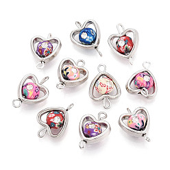 (52) Непрозрачная лаванда Подвески-соединители из полимерной глины в форме сердца и рамки CCB, с латунными двойными петлями, платина, разноцветные, 16~18x12x6.5~7 мм, отверстие : 1.4~2 мм