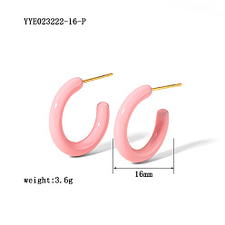 Pink Простые и элегантные 304 серьги-гвоздики из нержавеющей стали в форме буквы С, золотые, розовые, 16 мм