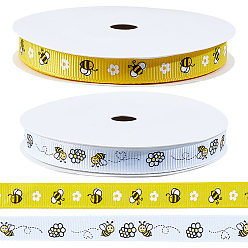 Mixed Color 2 Rolls 2 Styless Bees Polyester Ribbon, for Garment Accessories, Gift Decoration, Mixed Color, 3/8 inch(9.5mm), about 9.84 Yards(9m)/Set