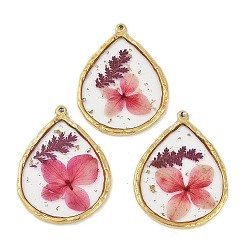 Настоящее золото 18K Ионное покрытие (ip) 304 подвески из нержавеющей стали, с эпоксидной смолой и сухоцветами, слеза, реальный 18 k позолоченный, 42x32x2.5 мм, отверстие : 1.4 мм