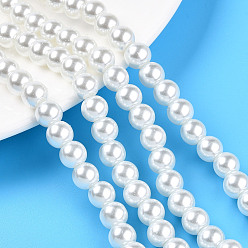 Кремово-белый Экологически чистые стеклянные круглые бусины с жемчугом, кремово-белые, 8.5x7.5 мм, отверстие : 1.2 мм, Около 1600 шт / 1000 г