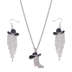 Платина Ожерелья с подвесками из железа и наборы серег из сплава, с подвесками в виде ковбойской шляпы из сплава стекла, платина, 440 мм