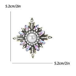 Argent Antique Broches en alliage avec strass et perles d'imitation en plastique, soleil épineux, argent antique, 52x52mm