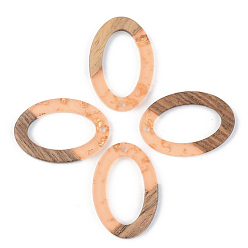Dark Salmon Transparent Resin & Walnut Wood Pendants, with Gold Foil, Oval, Dark Salmon, 29x19.5x3mm, Hole: 1.8mm