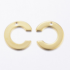 Letter C 304 Stainless Steel Charms, Letter, Initial Charms, Real 18k Gold Plated, Letter.C, 11x6~12x0.8mm, Hole: 1mm
