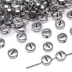 Letter I 50шт. посеребренные акриловые бусины, алфавита бисера, плоские круглые с буквы, Буква "i", 7x4 мм, отверстие : 1 мм