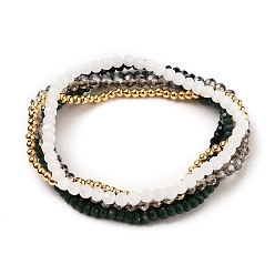 (52) Непрозрачная лаванда Наборы стрейч браслеты, штабелируемые браслеты, с настоящими 18 позолоченными латунными бусинами и стеклянными бусинами., круглые и круглые, разноцветные, внутренний диаметр: 2-1/4 дюйм (5.8 см), 5 шт / комплект