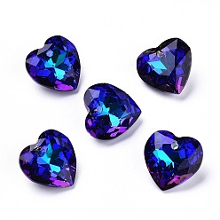 Бермудские Голубой Стеклянные стразы подвески, с покрытием на задной стороне, граненые, сердце, Бермуды синий, 14.5x14.5x6.5 мм, отверстие : 1.5 мм