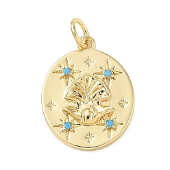 Light Sky Blue Brass Micro Pave Cubic Zirconia Pendants, Oval with Shell Shape Charms, Real 14K Gold Plated, Light Sky Blue, 17.5x14x3mm, Hole: 4mm