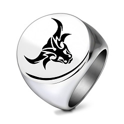 Нержавеющая Сталь Цвет Не тускнеющие модные перстни-печатки из нержавеющей стали для мужчин, крупный рогатый скот, цвет нержавеющей стали, размер США 15 (23.8 мм)