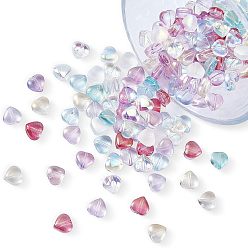 Mixed Color Transparent Glass Beads, Heart, Mixed Color, 8x8x4.5~5mm, Hole: 1mm, 10 colors, 20pcs/color, 200pcs/box