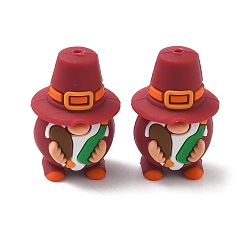 Gnome 3D Thanksgiving Day Food Grade Silicone Focal Beads, DIY Nursing Necklaces Making, Violet, Pilgrim Gnome, 32x21x18mm, Hole: 2.2mm