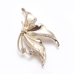 Золотой Латунные кабошоны, со стразами, бабочка, золотые, 54x34x4.5 мм