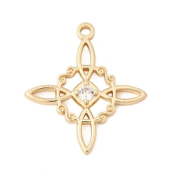 Настоящее золото 14K Подвески из латуни с прозрачным фианитом, узел прелести, реальный 14 k позолоченный, 39x35x4 мм, отверстие : 2.5 мм