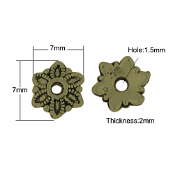 Античная Бронза Тибетского стиля колпачков, без кадмия, без никеля и без свинца, цветок, античная бронза, 7x7x2 мм, отверстие : 1.5 мм