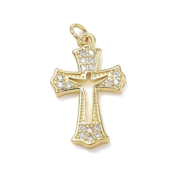 Golden Brass with Crystal Rhinestone Pendants, Cross Charms, Golden, 25x15.5x2.5mm, Hole: 3mm