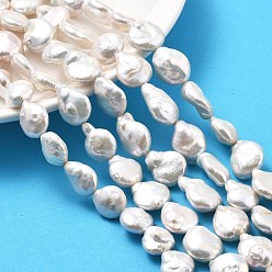 (404) Непрозрачное AB Кислое яблоко Натуральный жемчуг в стиле барокко кеши, культивированный пресноводный жемчуг, плоско-круглые, класс 3а+, цветочный белый, 12~14x6~9 мм, отверстие : 0.7 мм, около 24~25 шт / нитка, 15.94''~16.26'' (40.5~41.3 см)