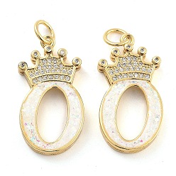 Letter O Латунные микропаве прозрачные подвески с фианитом, без кадмия и без свинца, с синтетическим опалом, реальный 18 k позолоченный, с целью перехода в кольце, Письмо O, 26.5~33x14~23.5x3.5~4.5 мм, отверстие : 4.5 мм