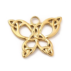 Chapado en Oro Real 18K Revestimiento iónico (ip) 201 colgantes de acero inoxidable, mariposa, real 18 k chapado en oro, 15.5x20x1.5 mm, agujero: 2.5 mm
